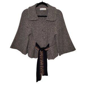 Charlie & Robin Tweed Cropped Jacket Wool Brown Bow Tie Waist Coquette Academia